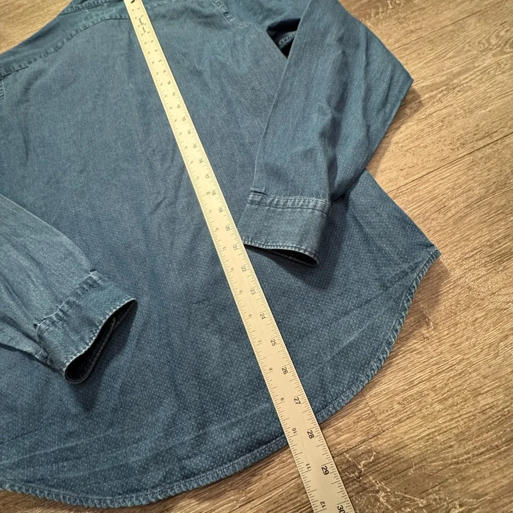 Express Shirt Mens Small Blue Denim Chambray Long Sleeve Button Up Western Adult - Picture 7 of 9